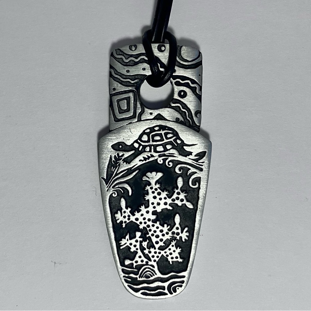 ALICE SEELY Pewter Pendant / URBAN FETISH Turtle & Cactus / NEW MEXICO Jewelry